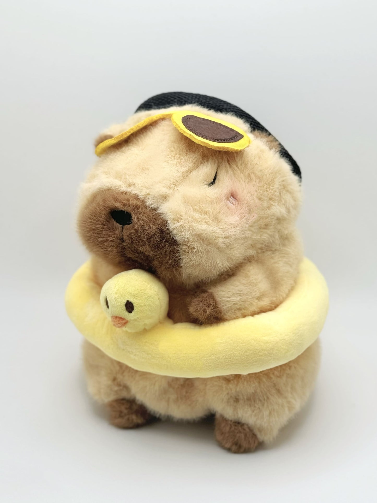 Beachwear Capybara Yellow Duck Swim Ring Climbing Chalk Bag - Summer Special Edition featuring a capybara with sunglasses and a detachable yellow duck swim ring. Cute climbing chalk bag
