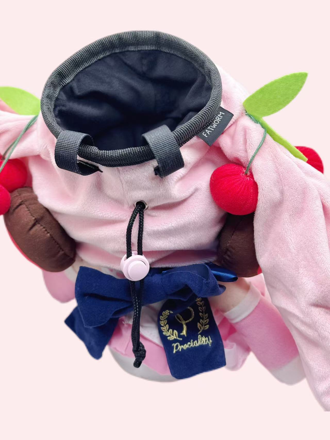 Sakura Hatsune Miku Chalk Bag – Plush anime-inspired chalk bag for climbing, bouldering, and rock climbing. Handmade by Fatworm Chalkbag, featuring a repurposed Sakura Miku plush design. Cute and functional gear for climbers and Vocaloid fans!