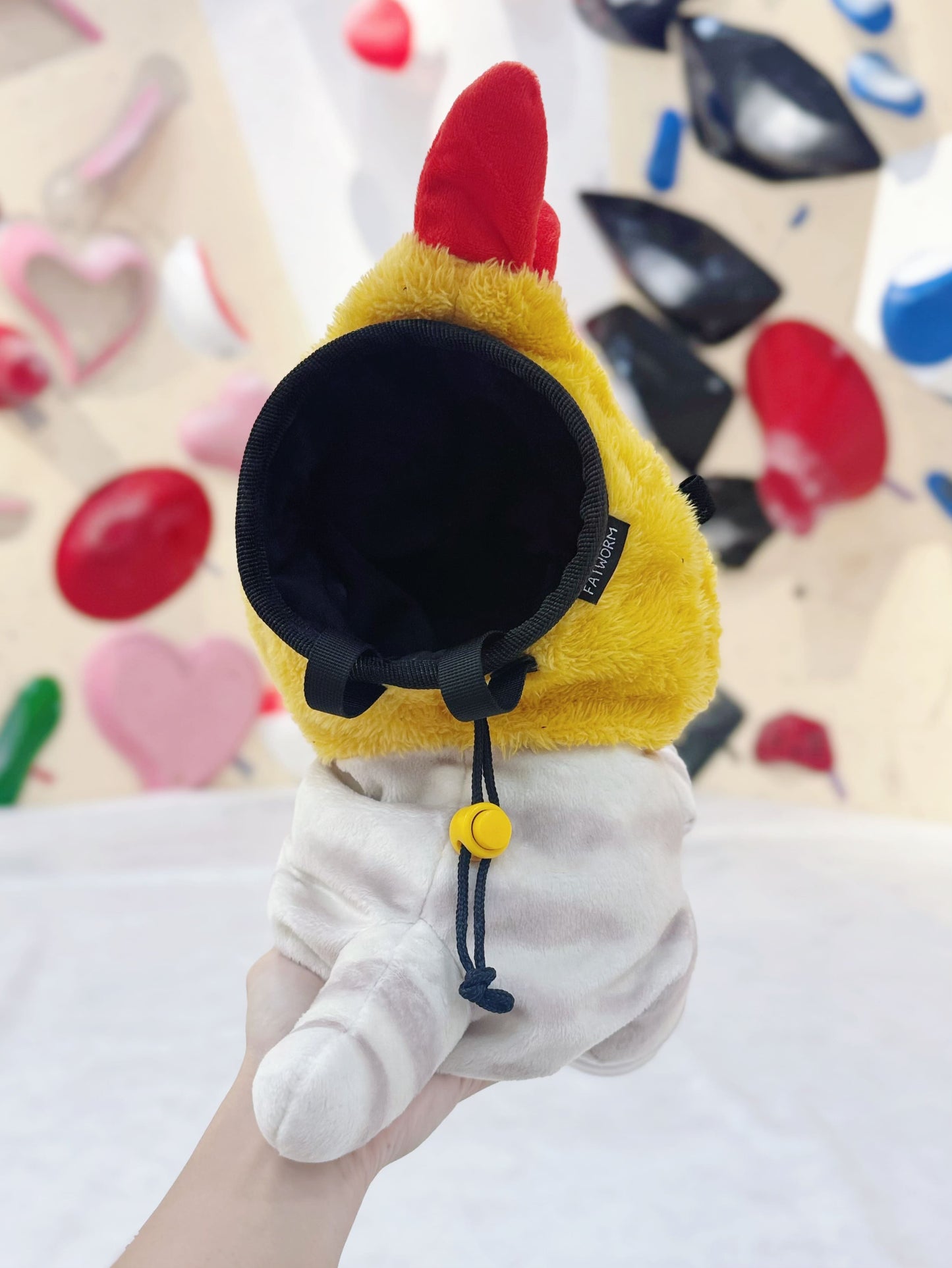 Mofusand cat tempura shrimp plush chalk bag for climbing and bouldering — cute handmade chalk bag with shrimp tempura design.