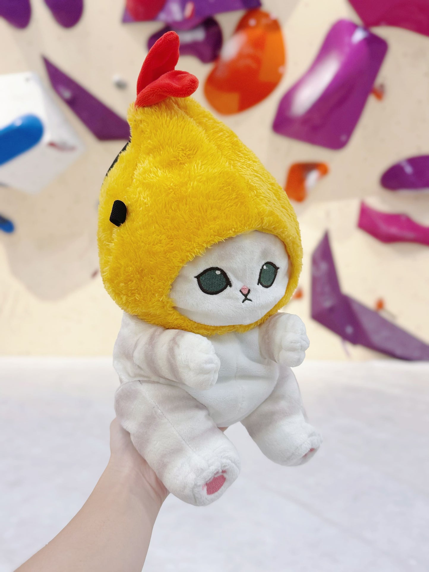 Mofusand cat tempura shrimp plush chalk bag for climbing and bouldering — cute handmade chalk bag with shrimp tempura design.