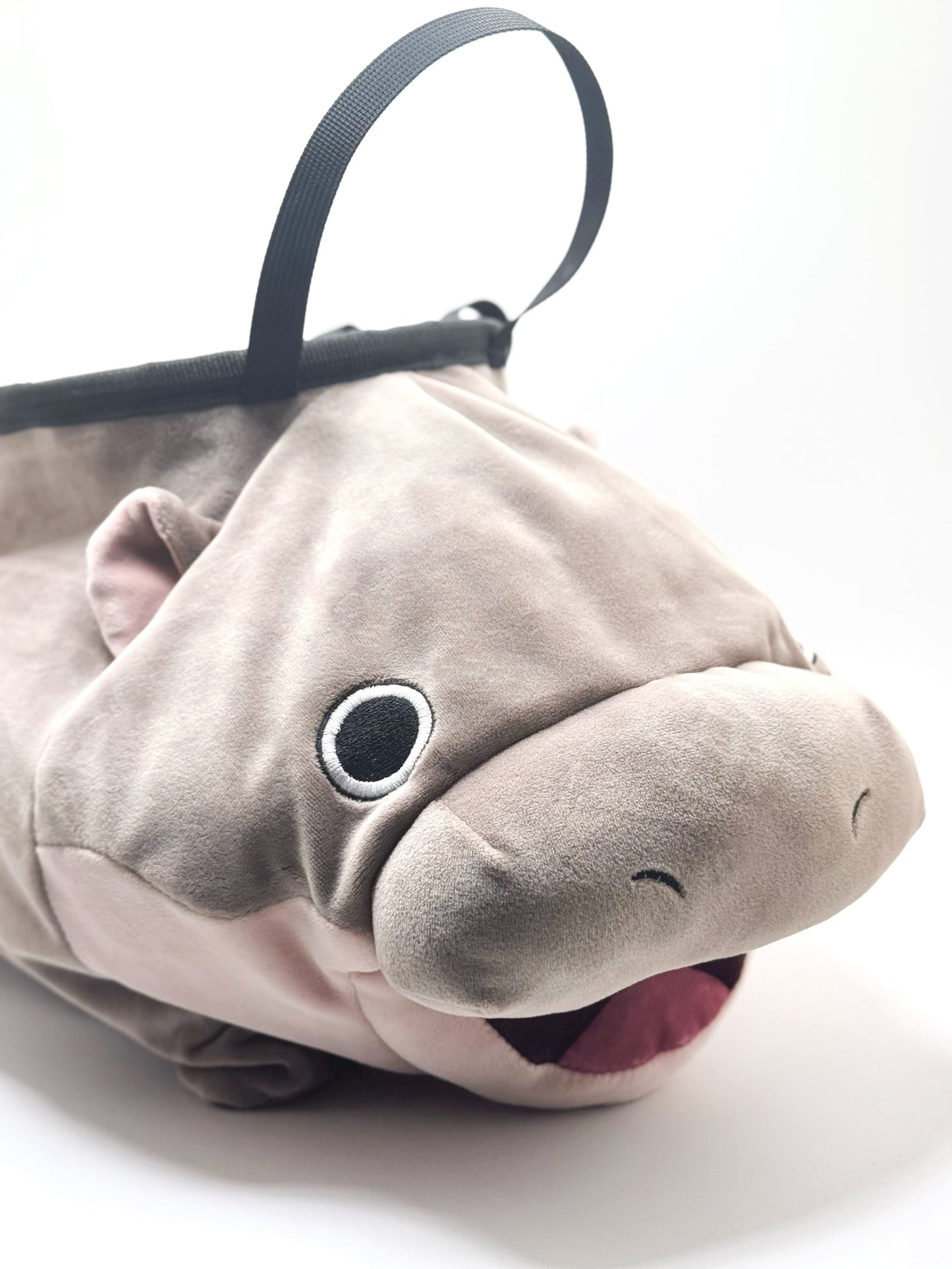Moo Deng pygmy hippo chalk bag and chalk bucket, handmade plush climbing gear for bouldering by Fatworm animal plush chalk bag cute