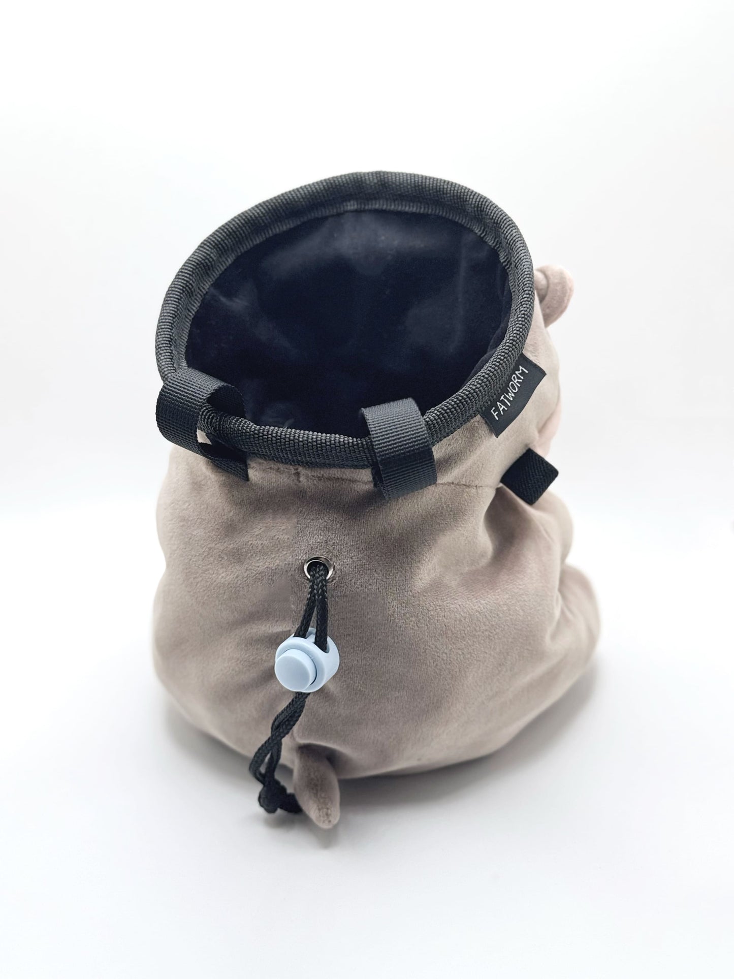 animal Moo Deng Pygmy Hippo Chalk Bag – Handmade plush climbing bag for bouldering and rock climbing by Fatworm Chalk bag. Cute, functional, and unique!
