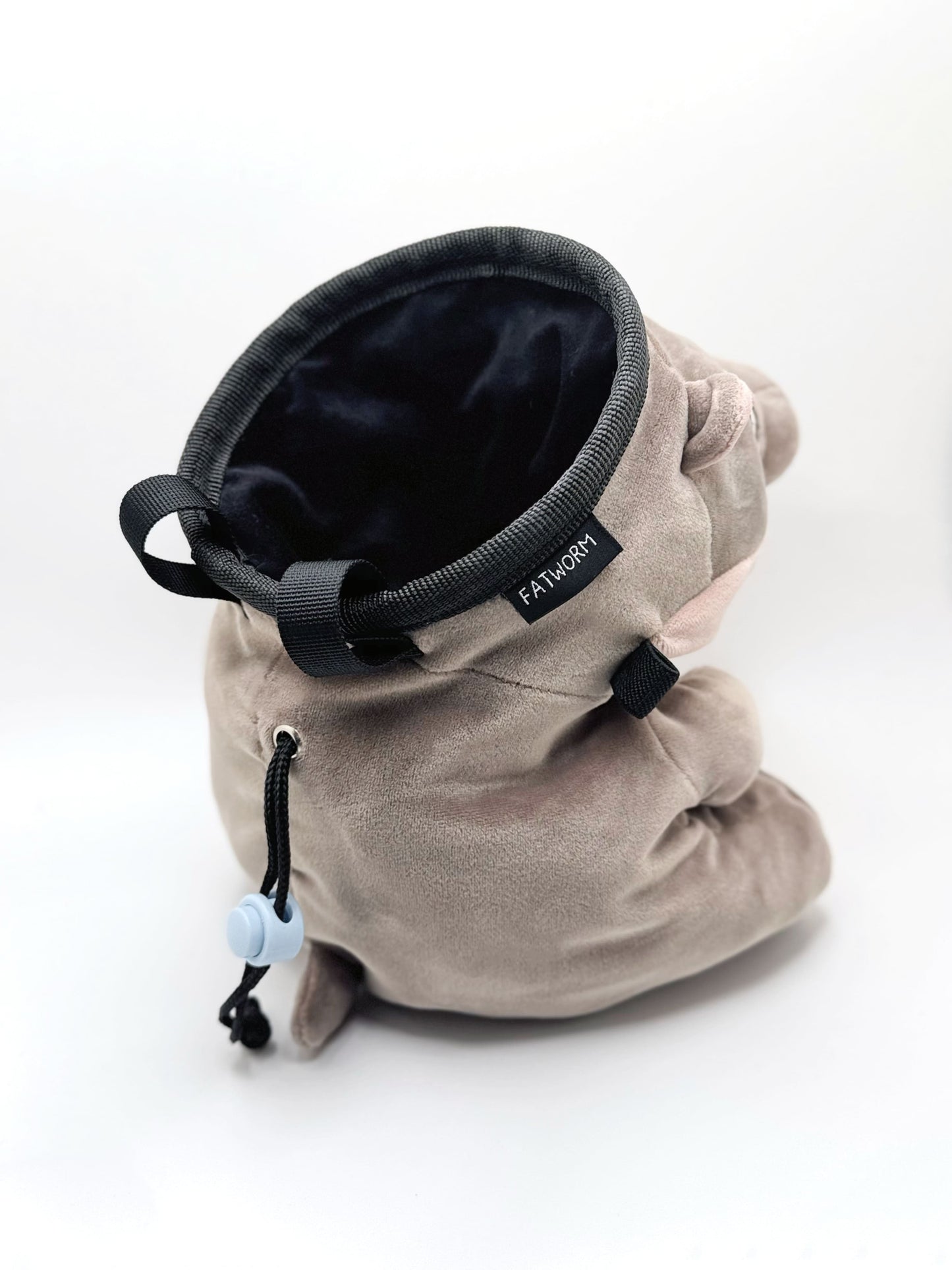animal Moo Deng Pygmy Hippo Chalk Bag – Handmade plush climbing bag for bouldering and rock climbing by Fatworm Chalk bag. Cute, functional, and unique!