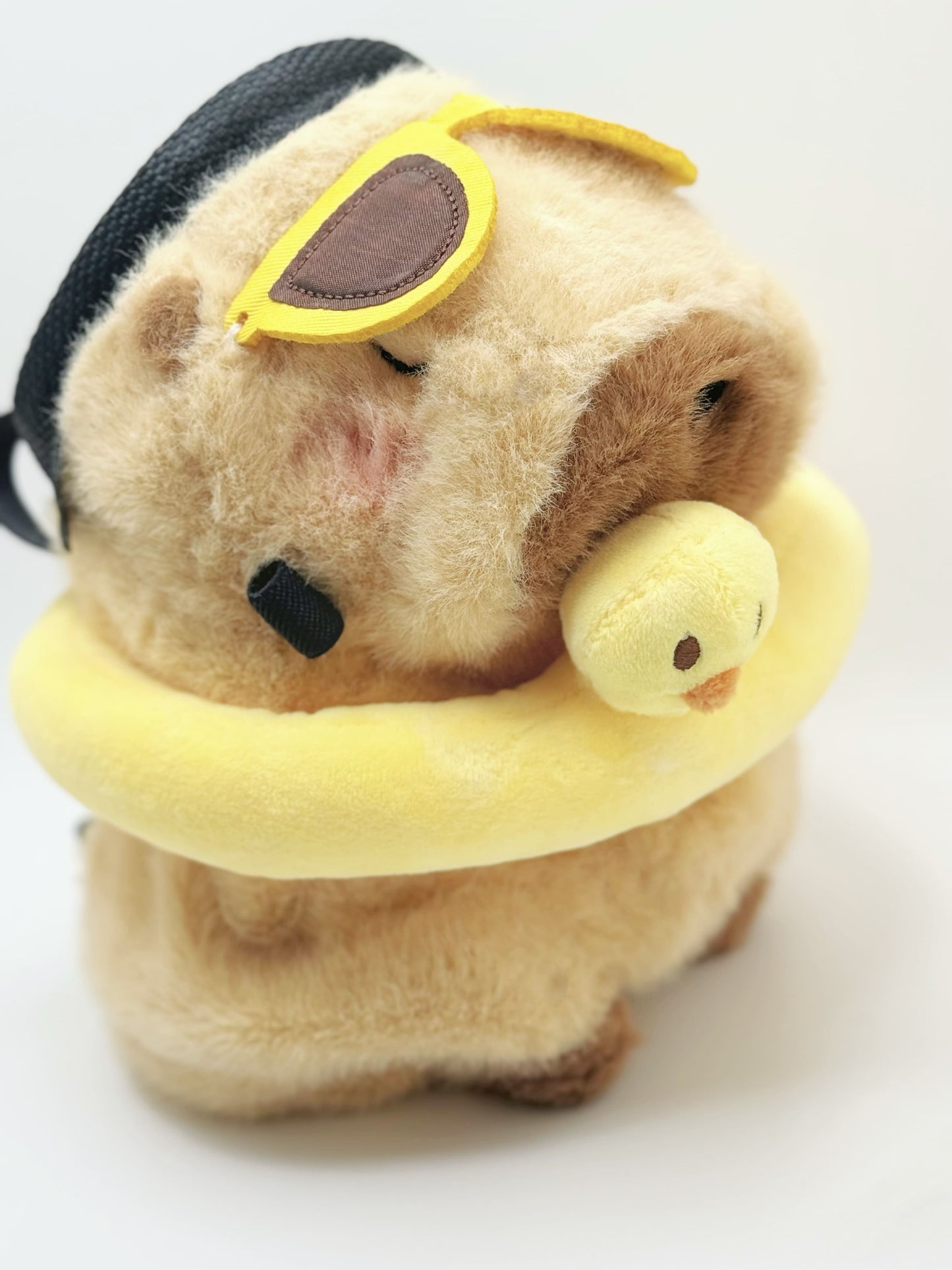 Beachwear Capybara Yellow Duck Swim Ring Climbing Chalk Bag - Summer Special Edition featuring a capybara with sunglasses and a detachable yellow duck swim ring. Cute climbing chalk bag