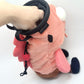 Dazed mocha brown and pink fish design on a cute plush chalk bag for rock climbing. Shows wide shocked eyes,  and a functional stiffened rim. A unique climbing gift for climbers.