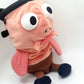 Dazed mocha brown and pink fish design on a cute plush chalk bag for rock climbing. Shows wide shocked eyes,  and a functional stiffened rim. A unique climbing gift for climbers.