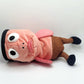 Dazed mocha brown and pink fish design on a cute plush chalk bag for rock climbing. Shows wide shocked eyes,  and a functional stiffened rim. A unique climbing gift for climbers.