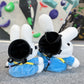 A cute anime plush miffy chalk bag by FATWORM featuring a white Vanilla Bunny wearing a blue dress and a yellow star backpack. This functional and fluffy bouldering accessory is handmade for bouldering and climbing for rock climbing, offering a long-durable design that makes the perfect climbing gift for a climber.