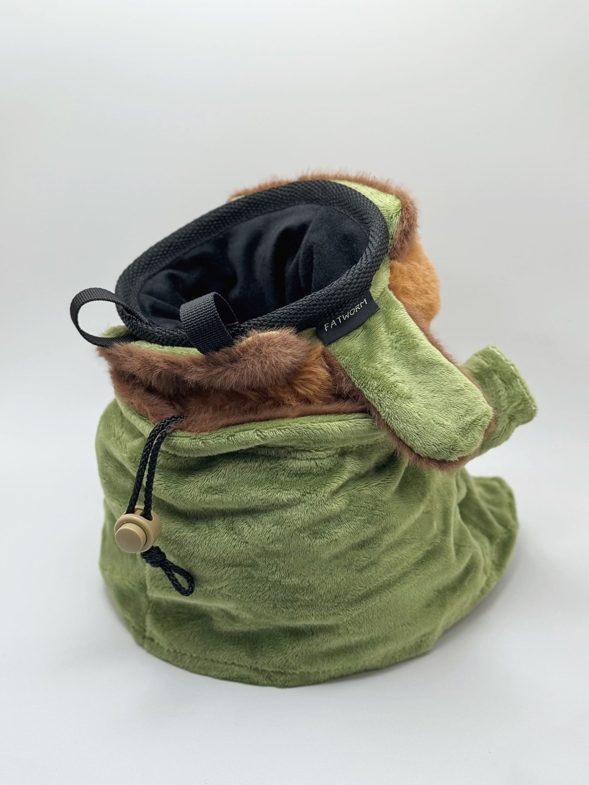 handmade cute climbing chalk bag featuring a capybara design in a military coat