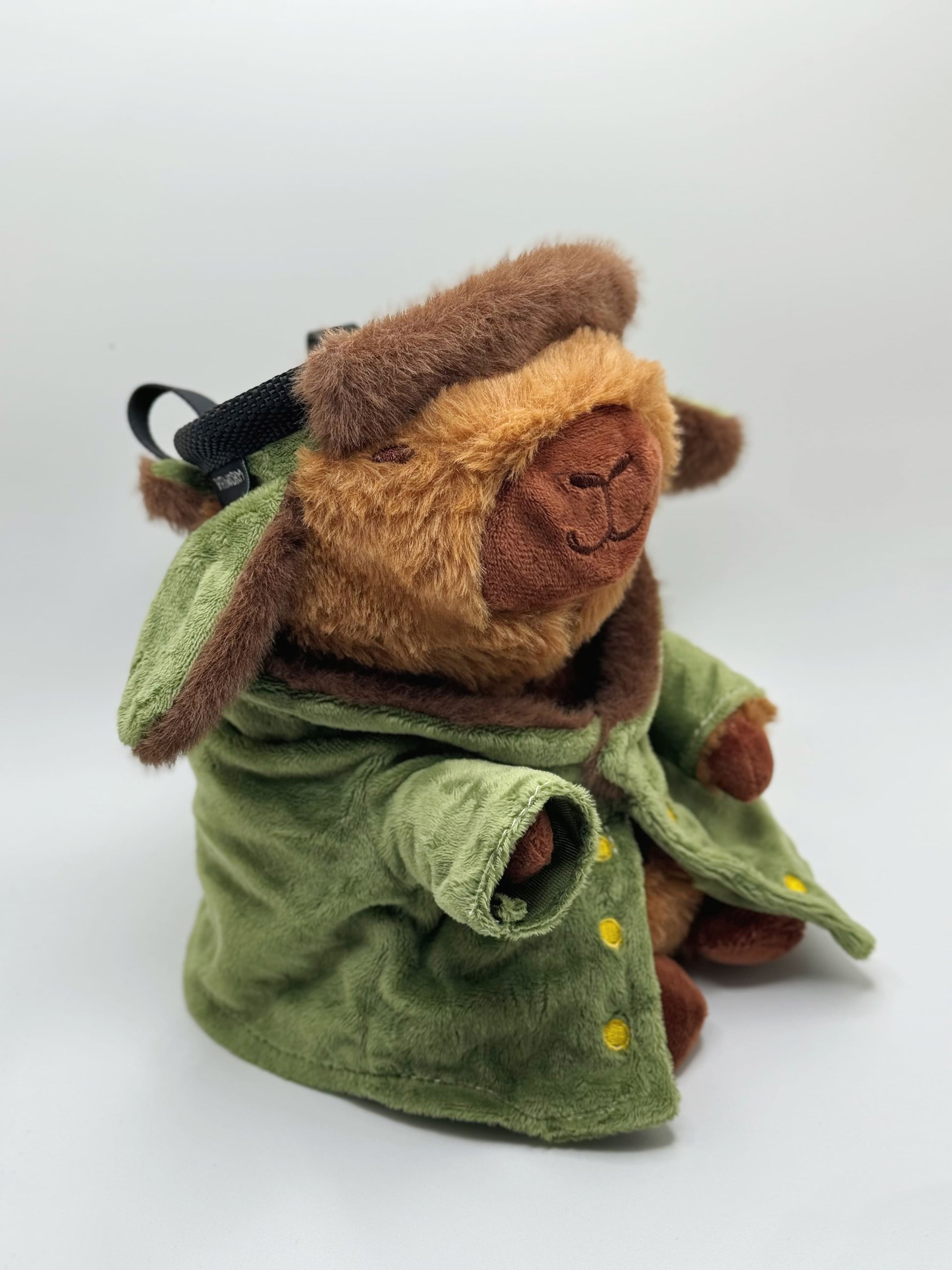 handmade cute climbing chalk bag featuring a capybara design in a military coat