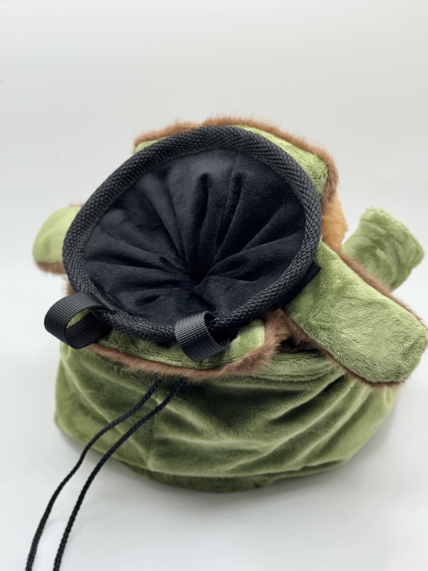 handmade cute climbing chalk bag featuring a capybara design in a military coat