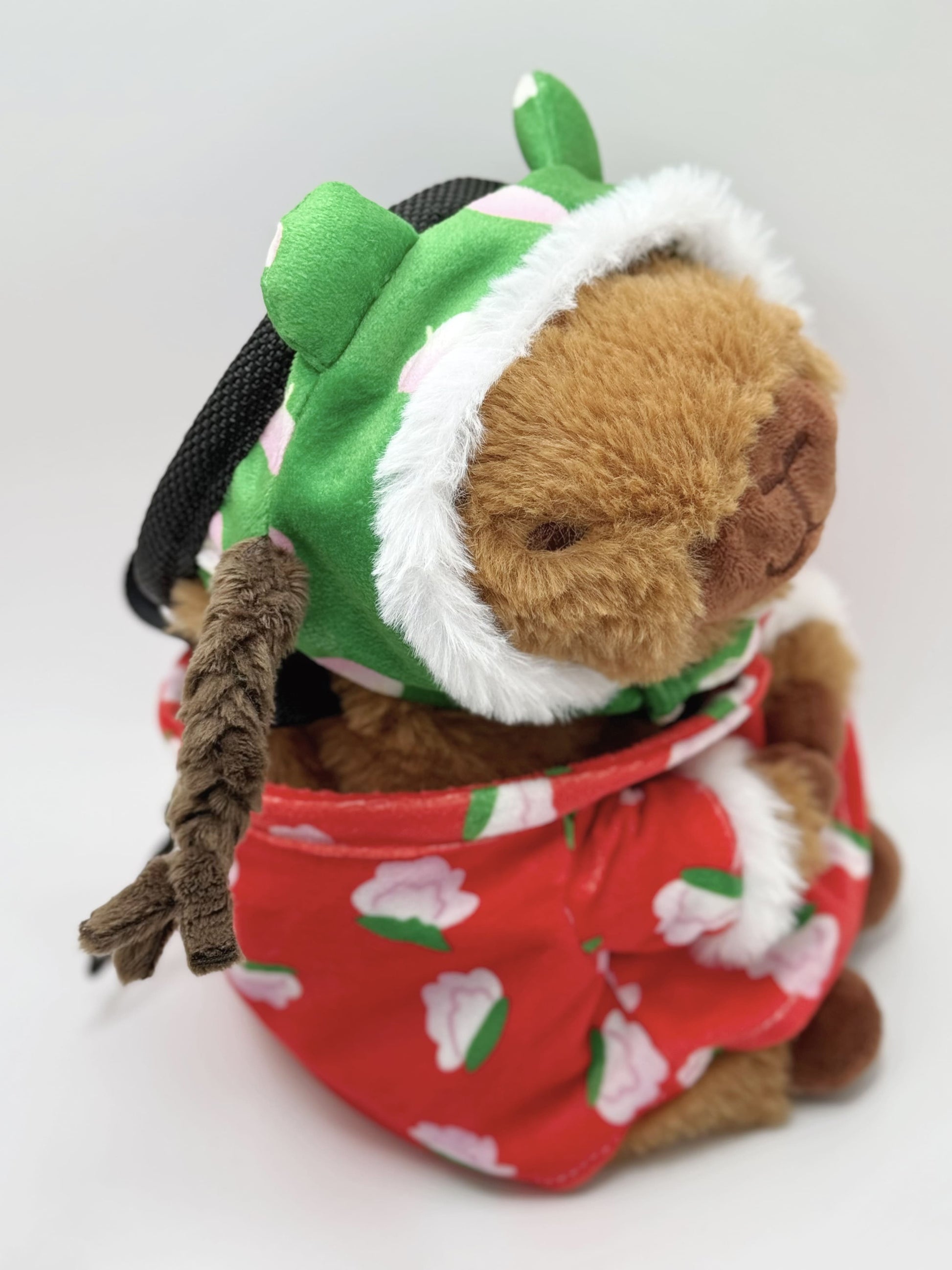 cute plush capybara climbing chalk bag with Dongbei floral coat design