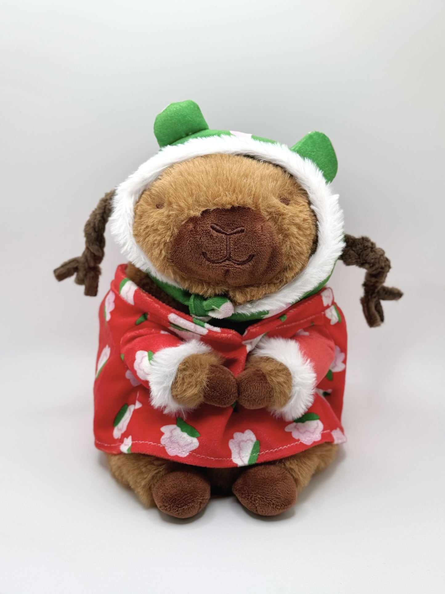 cute plush capybara climbing chalk bag with Dongbei floral coat design