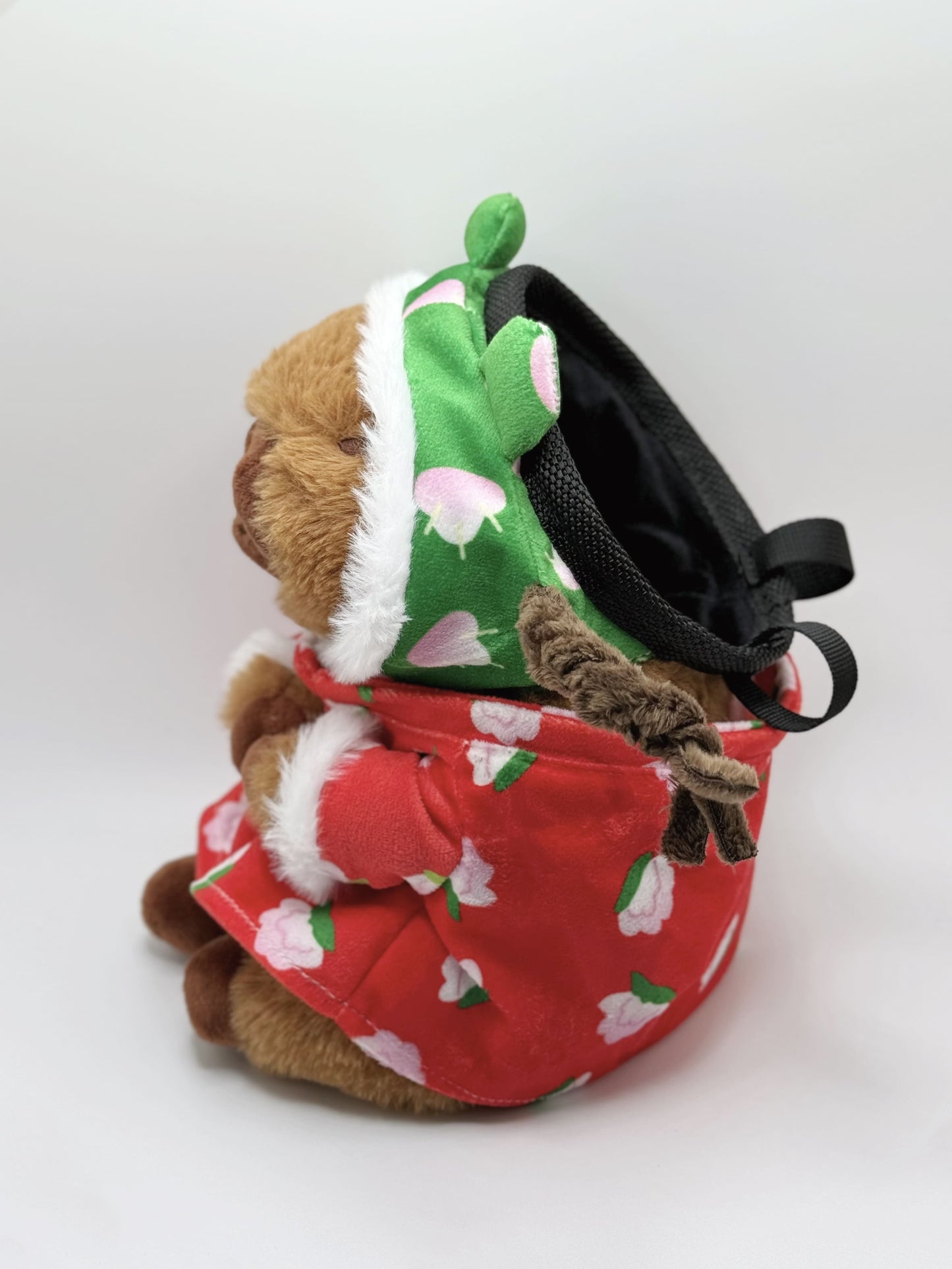 cute plush capybara climbing chalk bag with Dongbei floral coat design