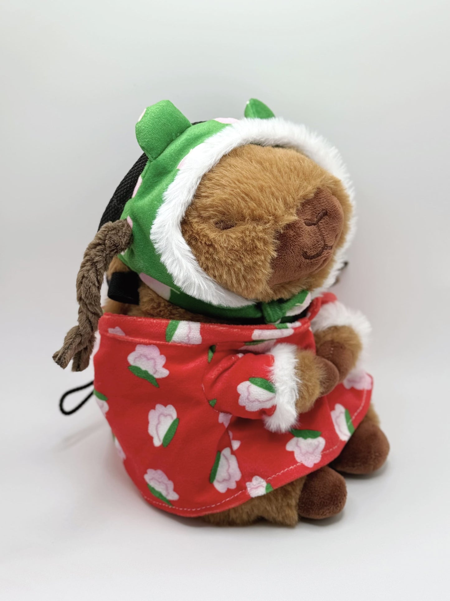 cute plush capybara climbing chalk bag with Dongbei floral coat design