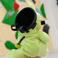 Handmade green and red plush Larvitar rock eater climbing chalk bag with a minimalist mimic face. Cute and unique climbing gift by Fatworm.
