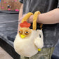 Chaotic chicken chalk bag with funny eyes, plush design, and handle – cute climbing gear for bouldering or gym use
