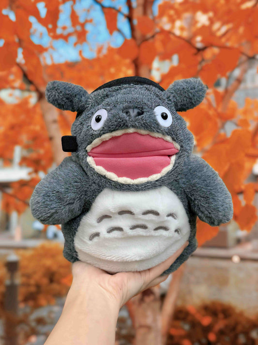 Smiling Hungry Totoro climbing chalk bucket and chalk bag – cute and functional anime plush climbing gear handmade by Fatworm