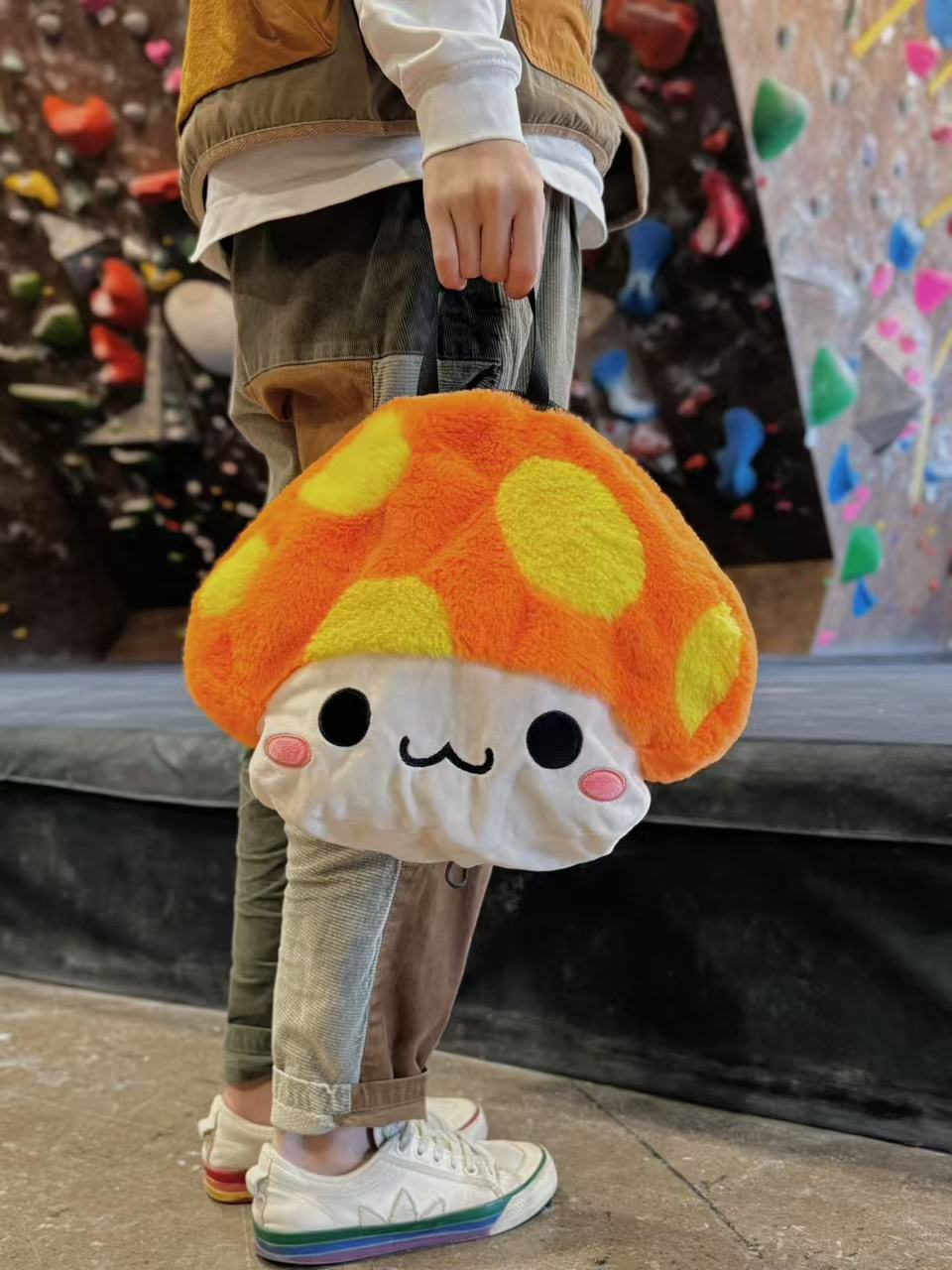 MapleStory-themed climbing chalk bucket featuring the Slime and Orange Mushroom characters. Rock climbing chalk bags by Fatworm