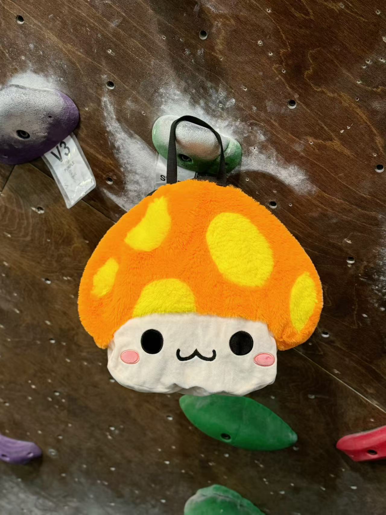 MapleStory-themed climbing chalk bucket featuring the Slime and Orange Mushroom characters. Rock climbing chalk bags by Fatworm