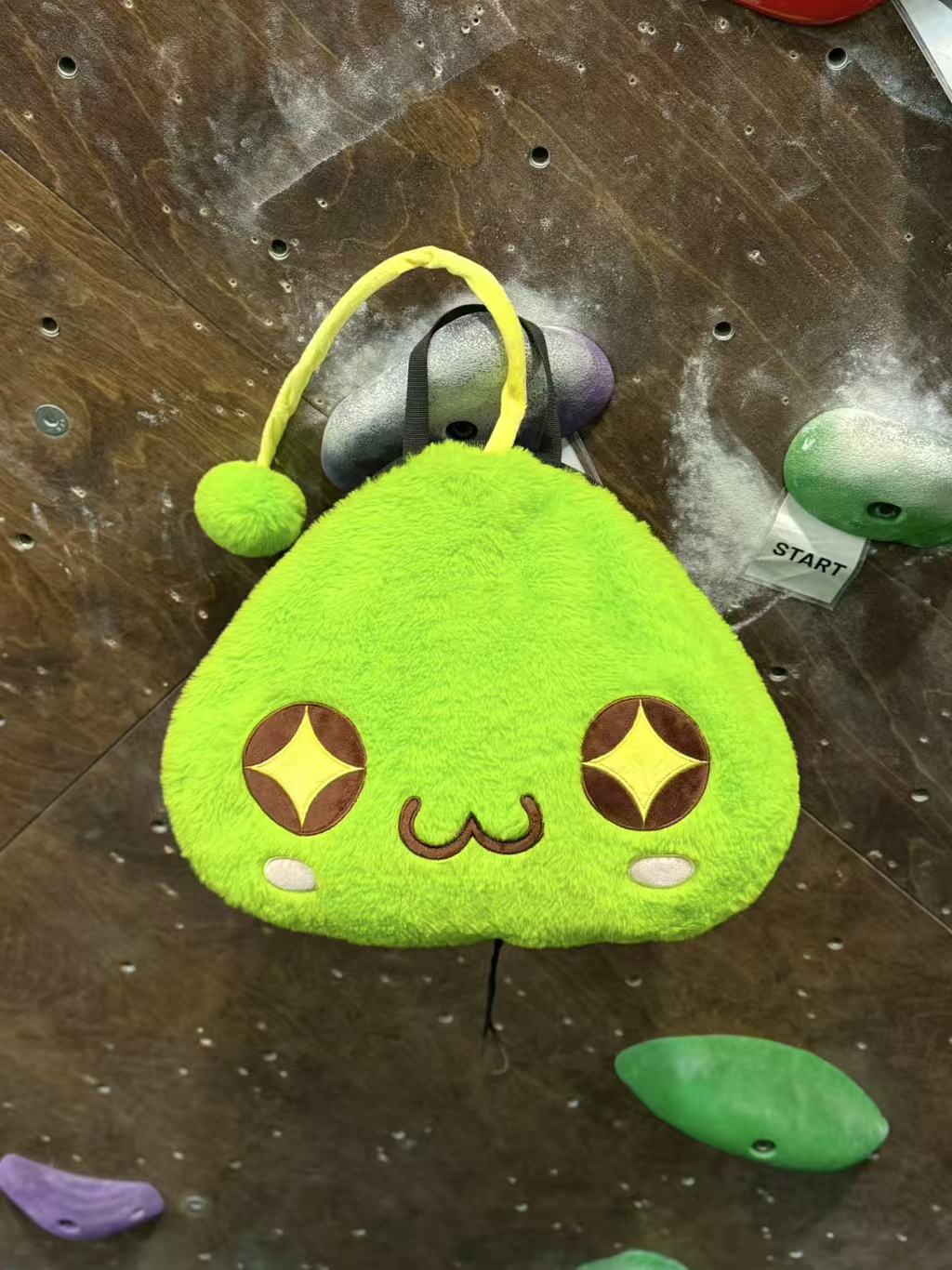 MapleStory-themed climbing chalk bucket featuring the Slime and Orange Mushroom characters. Rock climbing chalk bags by Fatworm