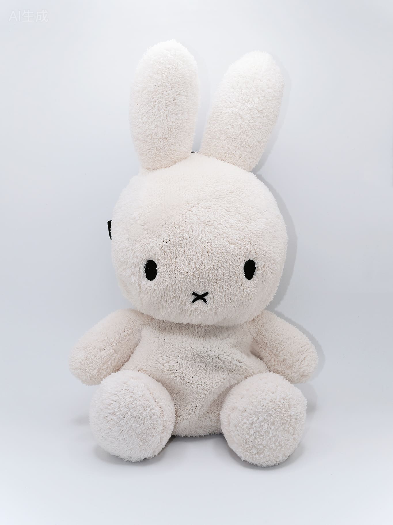 Cream beige plush Miffy climbing chalk bag featuring a cute bunny face; functional Fatworm Chalkbag gear.