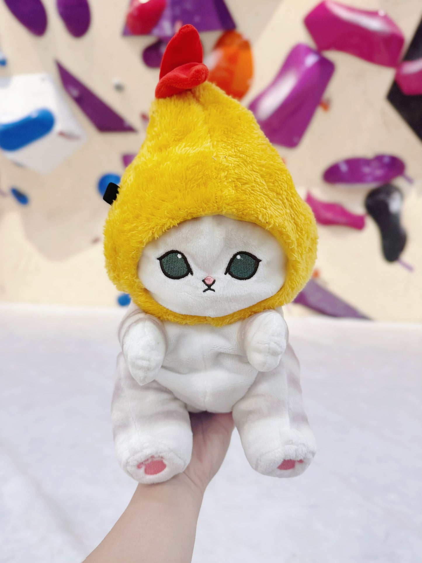 Mofusand cat tempura shrimp plush chalk bag for climbing and bouldering — cute handmade chalk bag with shrimp tempura design.