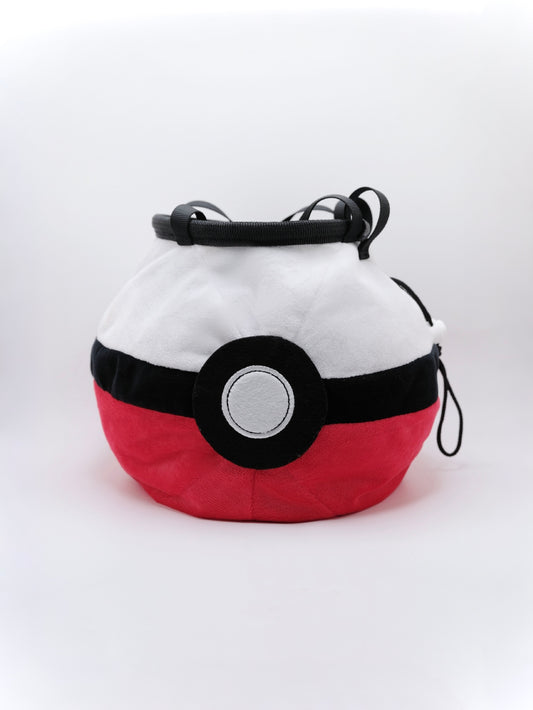A soft and fluffy Poke Ball plush chalk bag by Fatworm. This cute yet functional climbing gear features the iconic red, white, and black design in a long-durable handmade construction. The perfect climbing gift for climbers who love gaming accessories.