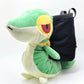 A cute, handmade plush climbing chalk bag designed to look like the Snivy, featuring a sleek green and cream body with yellow leaf-like accents and large, confident eyes. Designed with high functionality by a climber, it includes a wide black rim opening at the top for easy chalk access. A great climbing gift for trainers who want to catch them all.