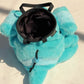 Handmade Gible chalk bucket for climbers, plush Pokémon-inspired bouldering chalk bag with wide rim, fleece lining, and drawstring closure