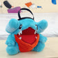 Handmade Gible chalk bucket for climbers, plush Pokémon-inspired bouldering chalk bag with wide rim, fleece lining, and drawstring closure
