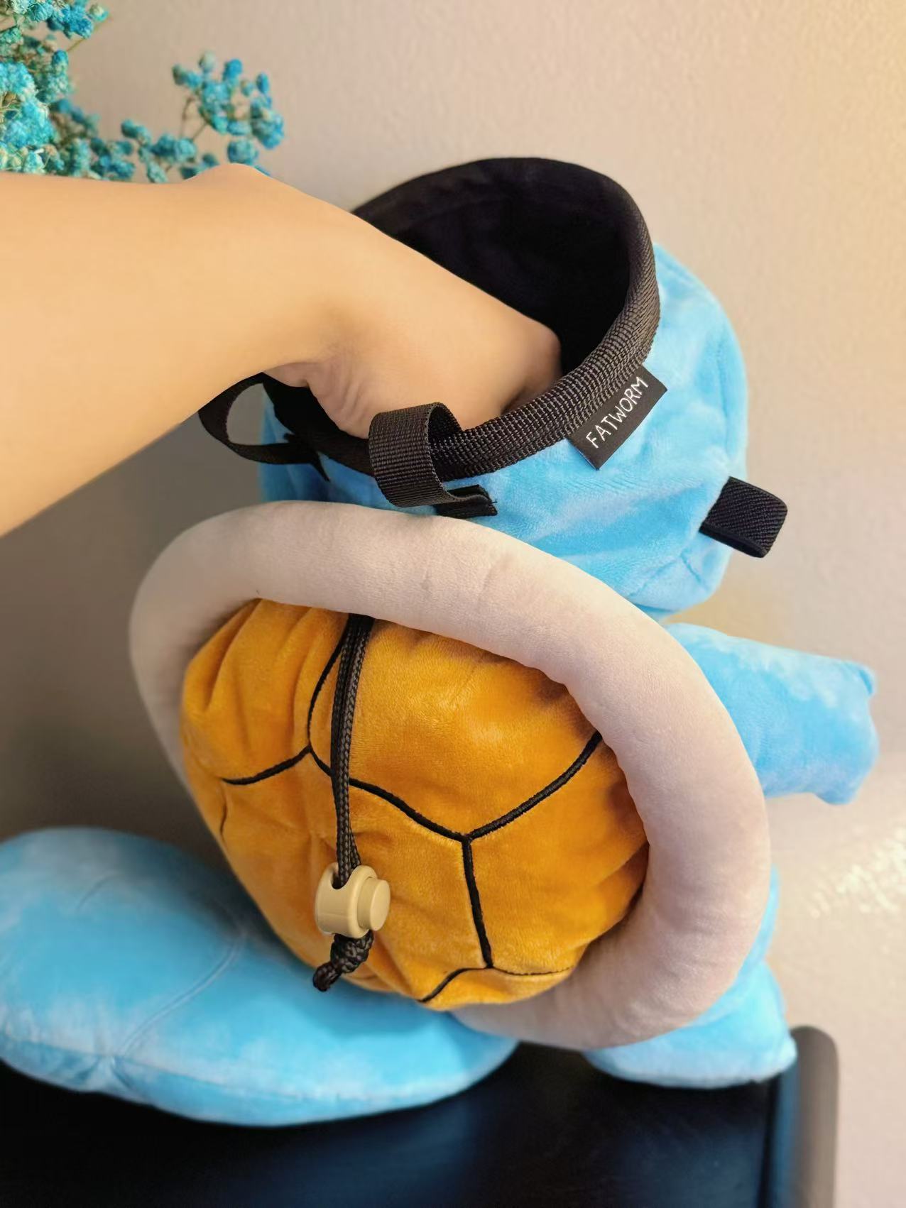 Squirtle plush chalk bag for rock climbing and bouldering, cute Pokémon-inspired climbing accessory