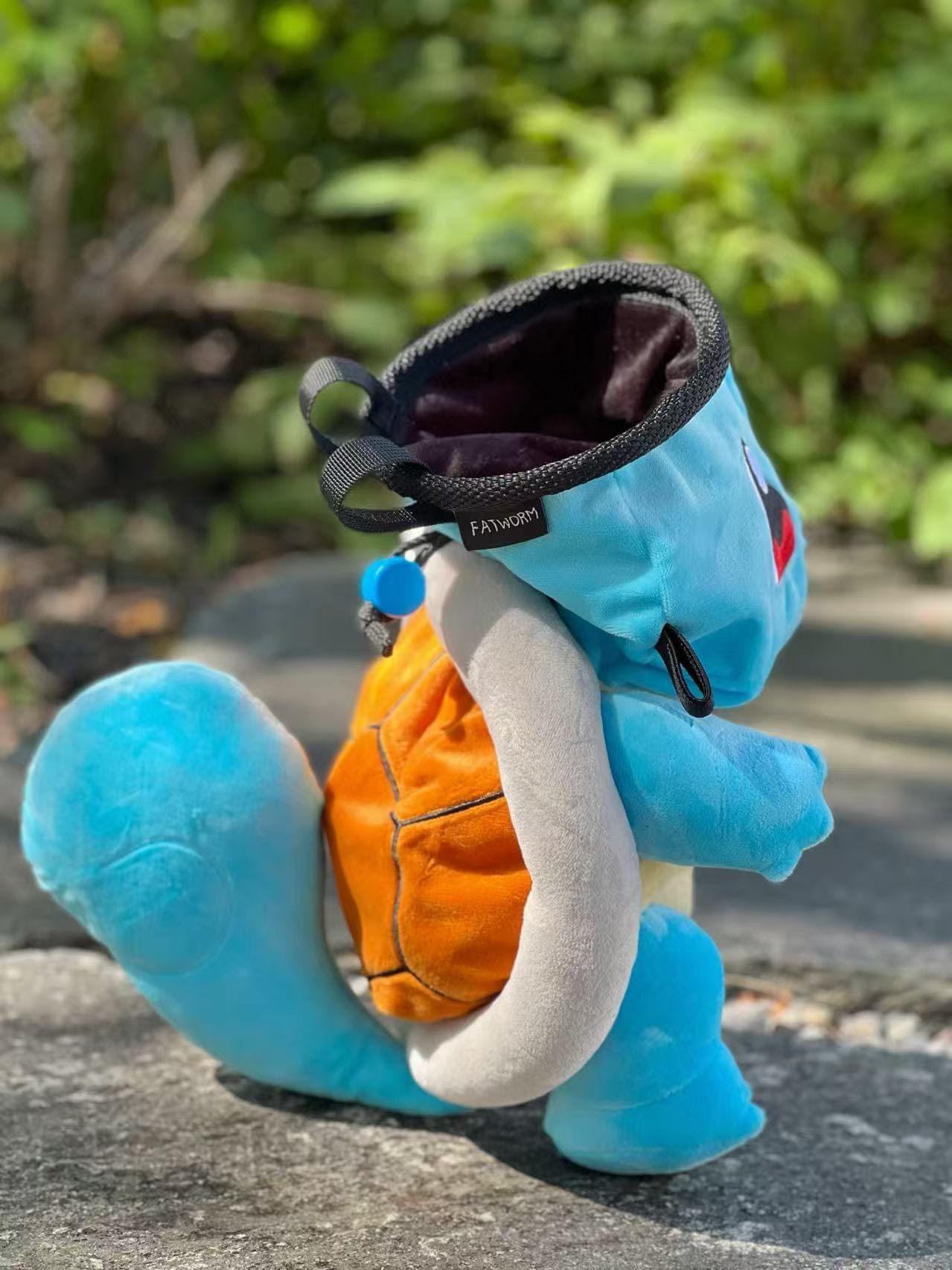 Squirtle plush chalk bag for rock climbing and bouldering, cute Pokémon-inspired climbing accessory