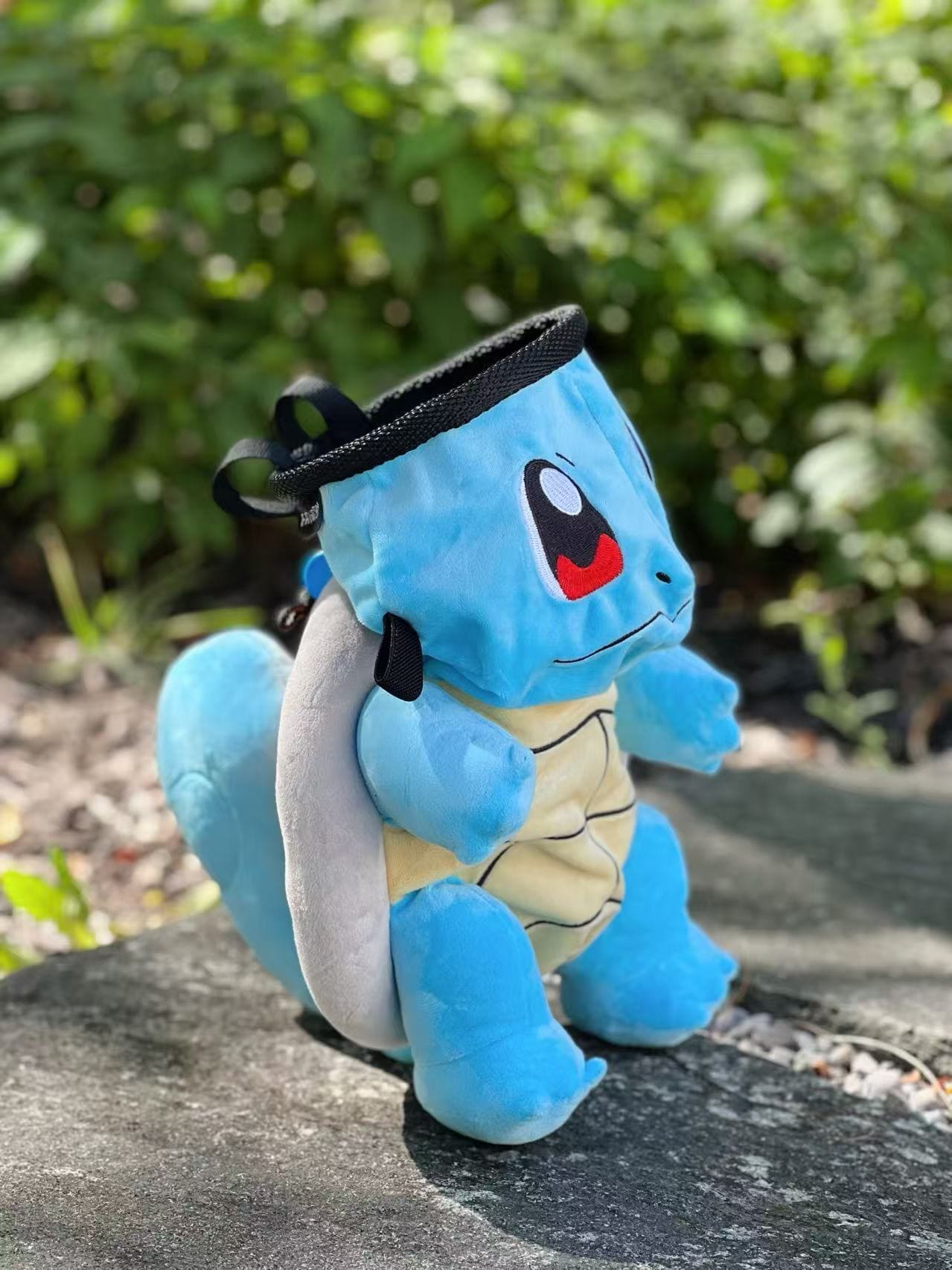 Squirtle plush chalk bag for rock climbing and bouldering, cute Pokémon-inspired climbing accessory