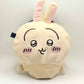 A cute, fluffy handmade plush climbing chalk bag featuring Usagi with a chaotic wide-eyed expression. Designed with high functionality by a climber, it includes a wide top rim opening for easy chalk access, fleece lining, a brush loop, and a spill-proof drawstring. A great bouldering gift for climbing fans.